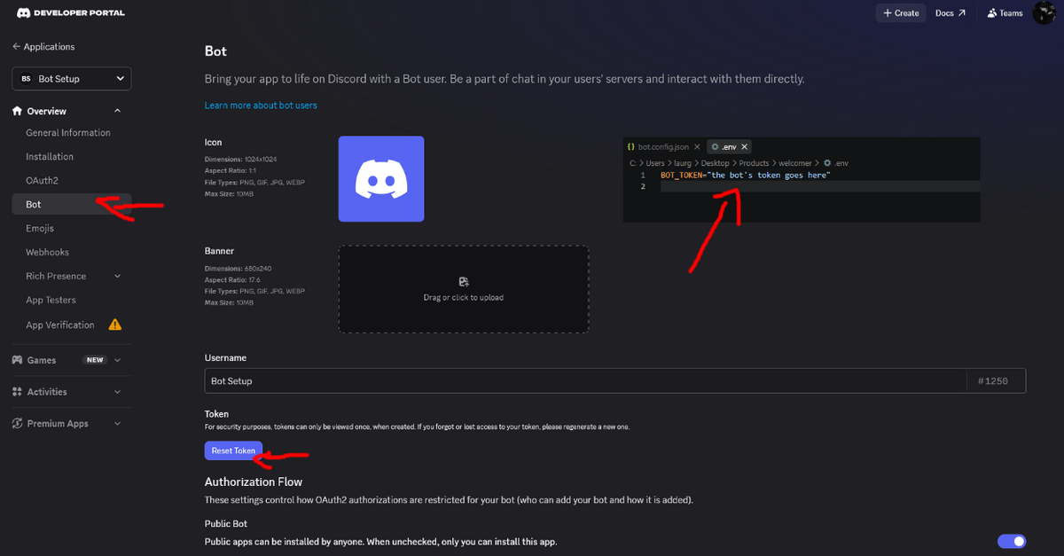 Add the bot's token into the .env file